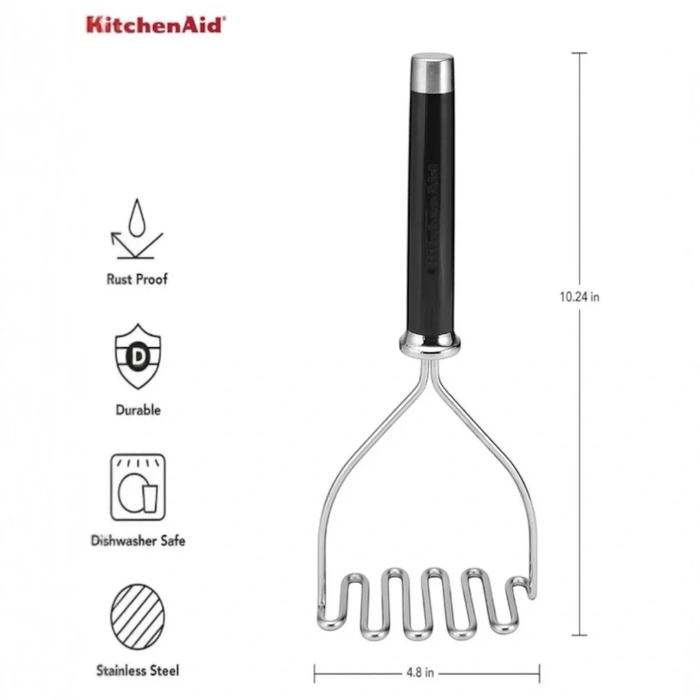 KitchenAid Gourmet Black and Stainless Steel Wire Masher, 10.24